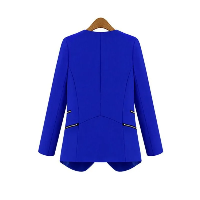 Fashion Women's Slim Leisure Suit Jacket Zipper Long Sleeve Solid Thin Coat for Spring Autumn