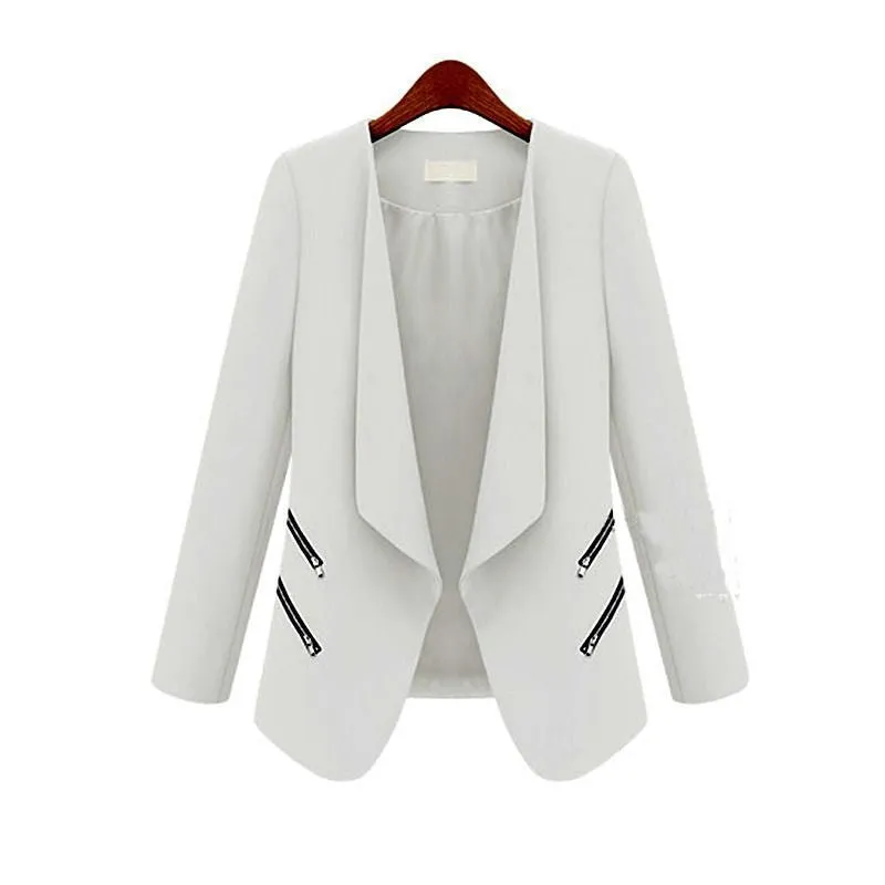 Fashion Women's Slim Leisure Suit Jacket Zipper Long Sleeve Solid Thin Coat for Spring Autumn