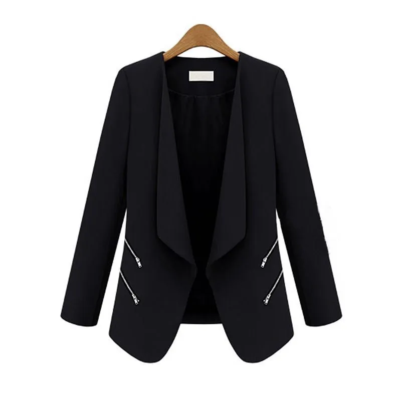 Fashion Women's Slim Leisure Suit Jacket Zipper Long Sleeve Solid Thin Coat for Spring Autumn