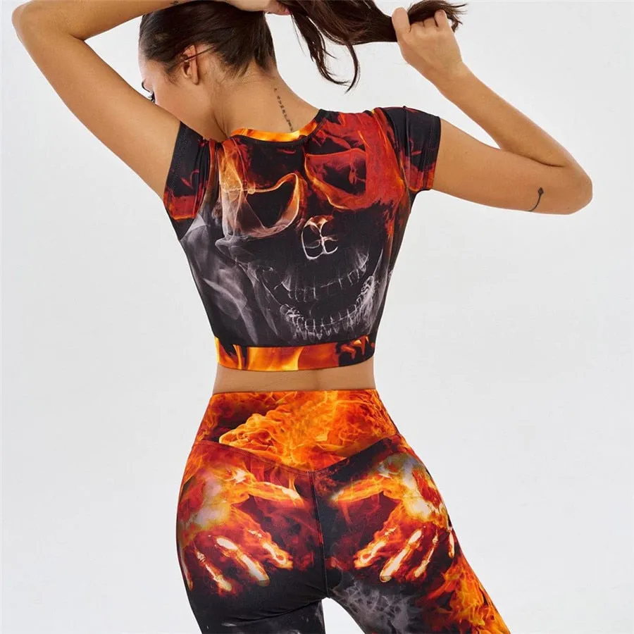 FIRE SKULL Two Piece Yoga Suit