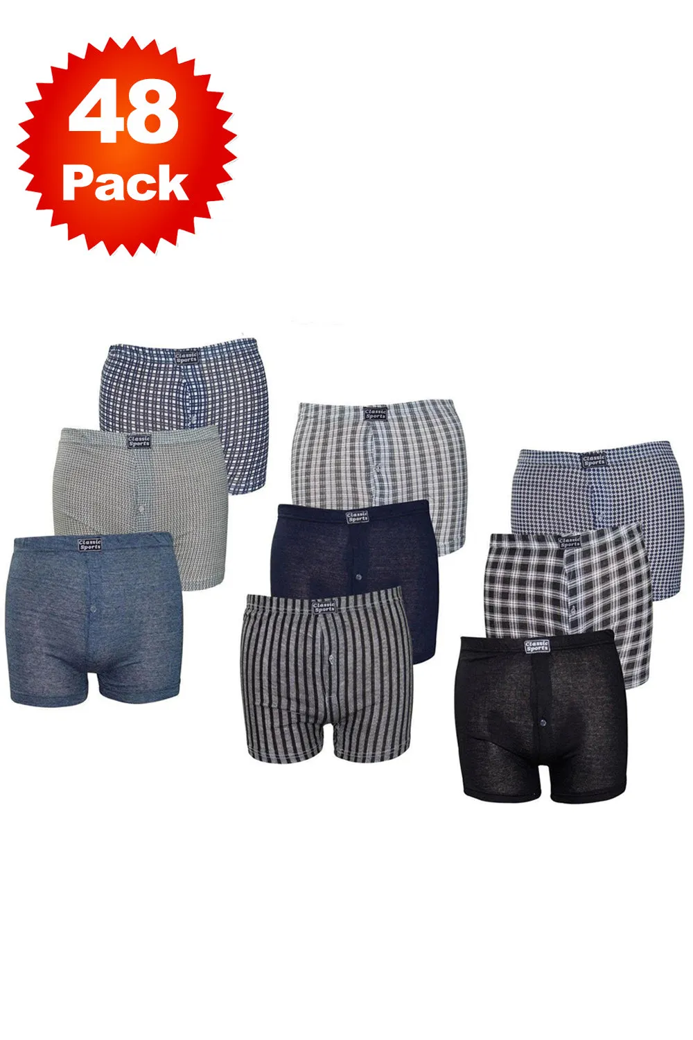 Mens Classic Sports Boxers - 24/48 Pack