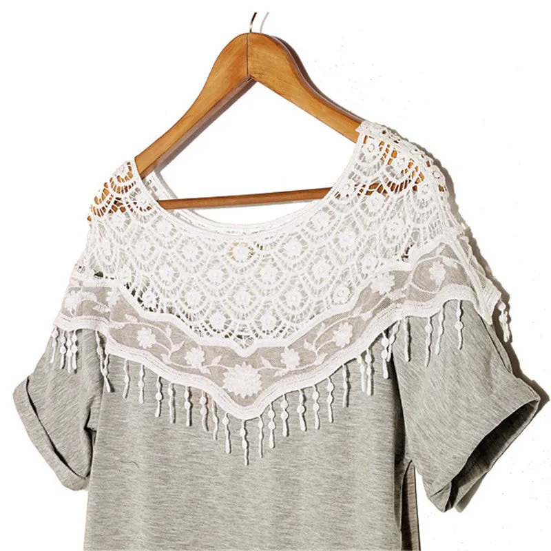 New Blusas Femininas Casual Summer Tops Women Hollow Crochet Shawl Collar Lace Top Blouse Shirt Clothing