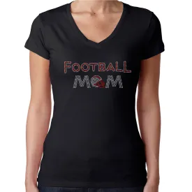 Womens T-Shirt Rhinestone Bling Black Fitted Tee Football Mom Helmet Red